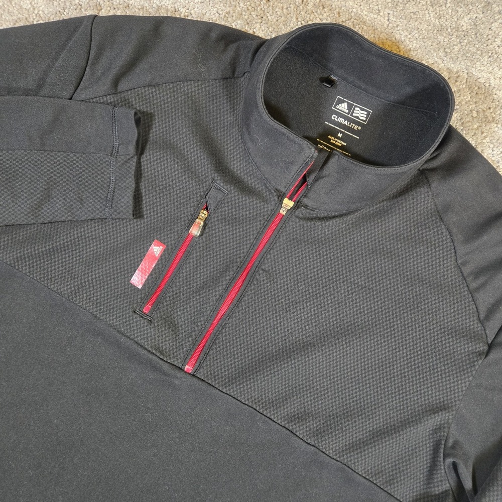 Adidas Puremotion Mixed Media Quarter-Zip Black Red Pullover Medium